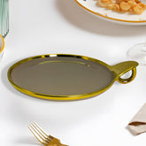 Luxurious Brown Ceramic Serving Platter – Gold Rim & Hook Handle, 24cm
